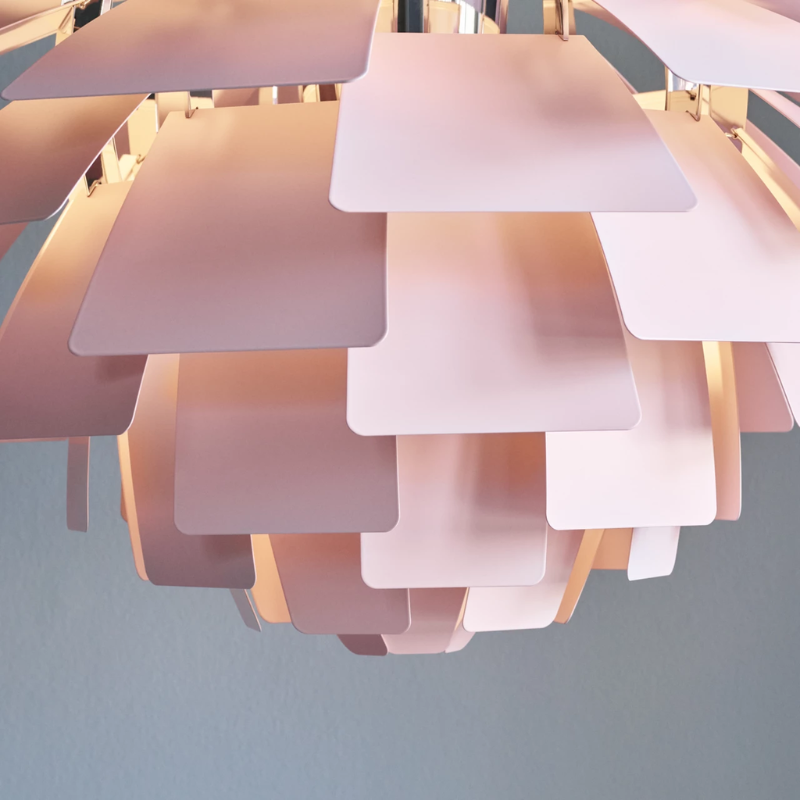 The PH Artichoke Pale Rose from Louis Poulsen close up.