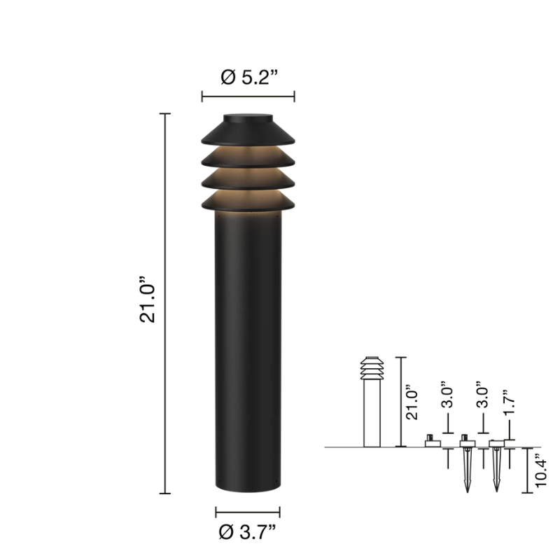 The Tall Bysted Garden Bollard from Louis Poulsen in black dimensions.