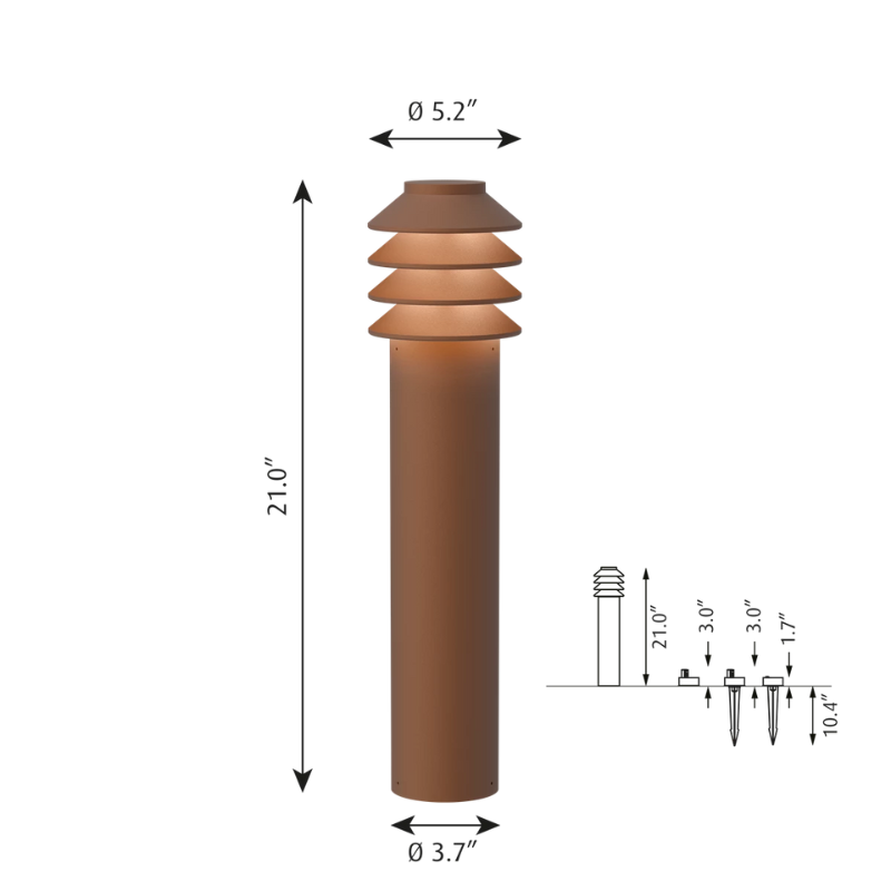 The Tall Bysted Garden Bollard from Louis Poulsen in corten dimensions.