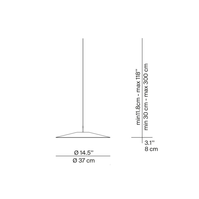 The 14.5 inch Koinè Pendant from Luceplan dimensions.