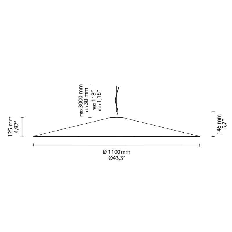 The 43.3 inch Koinè Pendant from Luceplan dimensions.