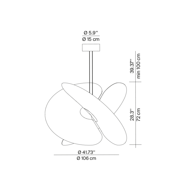 The large 42 inch Levante Chandelier from Luceplan dimensions.