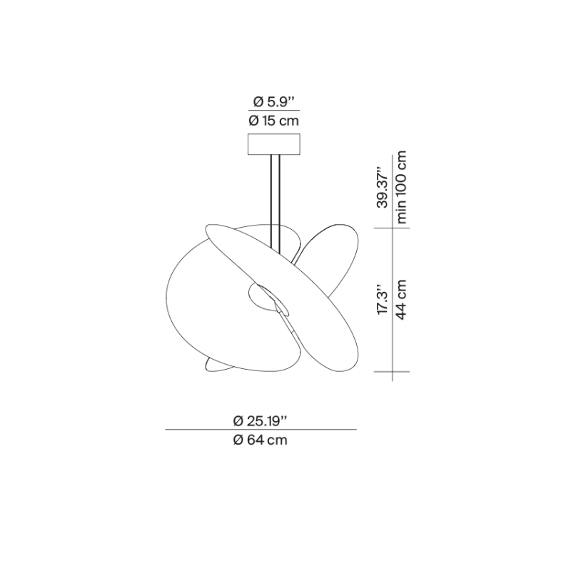 The medium 25 inch Levante Chandelier from Luceplan dimensions.