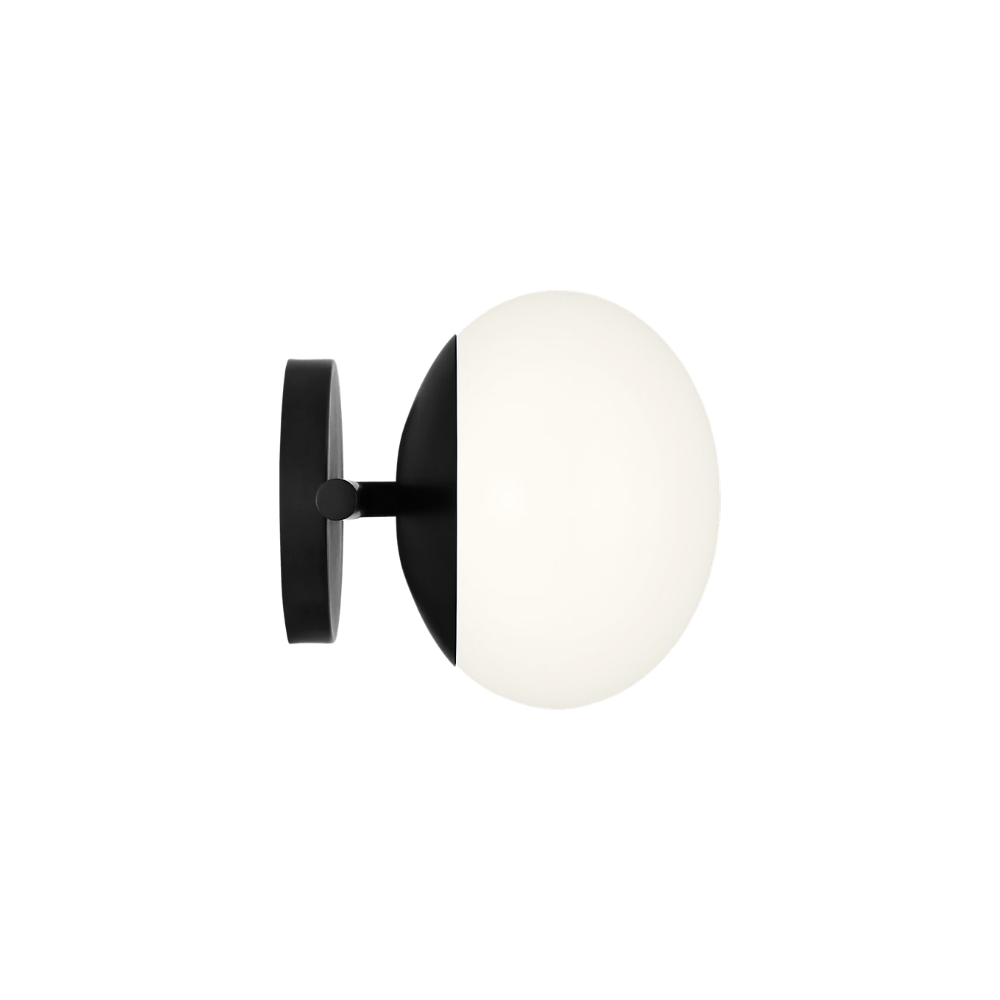 The Lune 2-Light Bath Sconce by Visual Comfort & Co in Aged Iron from a profile view.