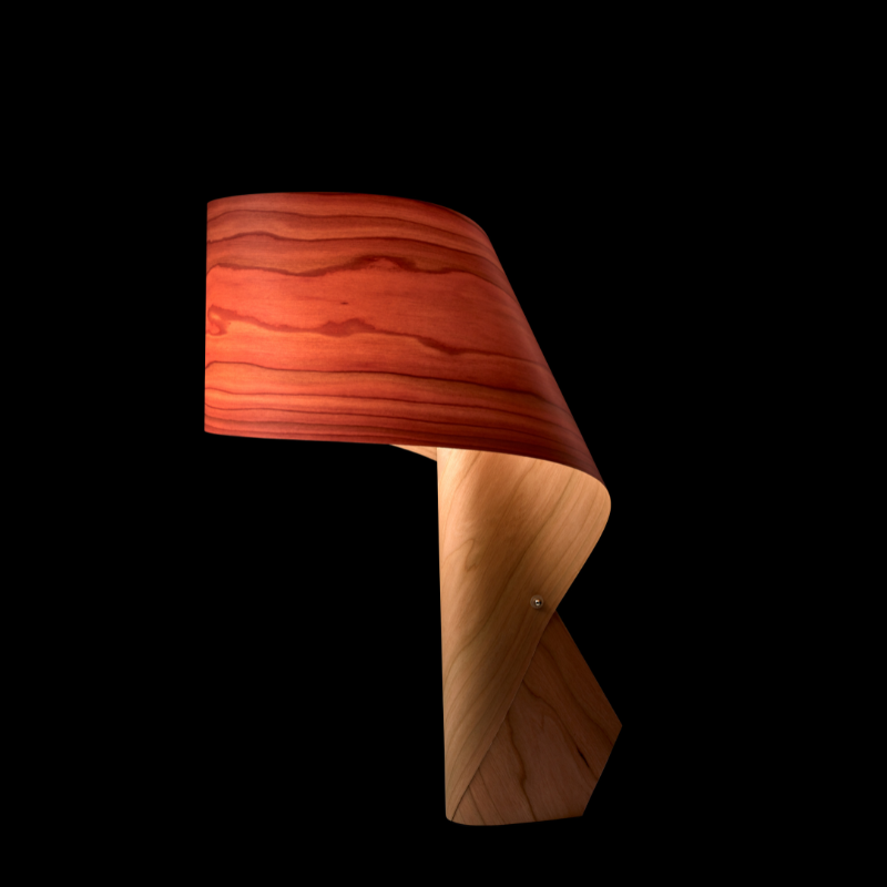 The Air Table from LZF lamps in natural cherry in a black room.