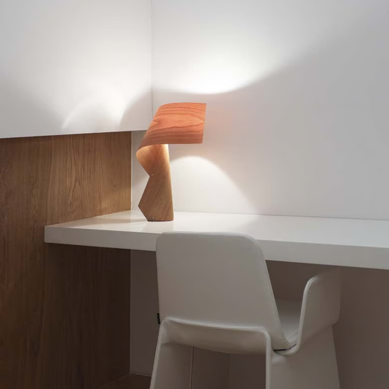 The Air Table from LZF lamps in natural cherry in a home office.