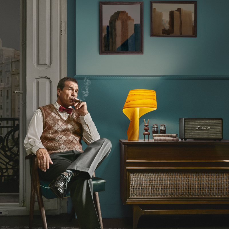 The Air Table from LZF lamps in yellow in a family room.