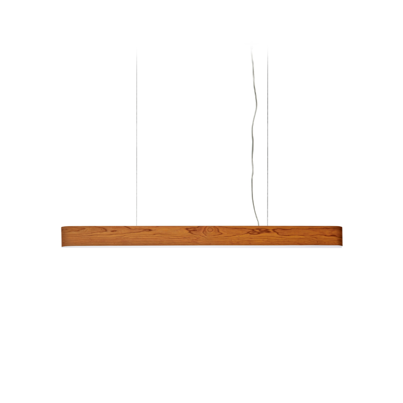 The short I-Club Slim Suspension from LZF lamps with the natural cherry veneer turned on.
