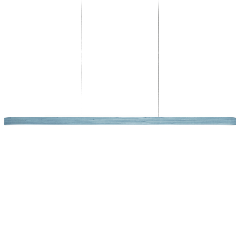 The Long I-Line Suspension from LZF lamps with the sea blue veneer.
