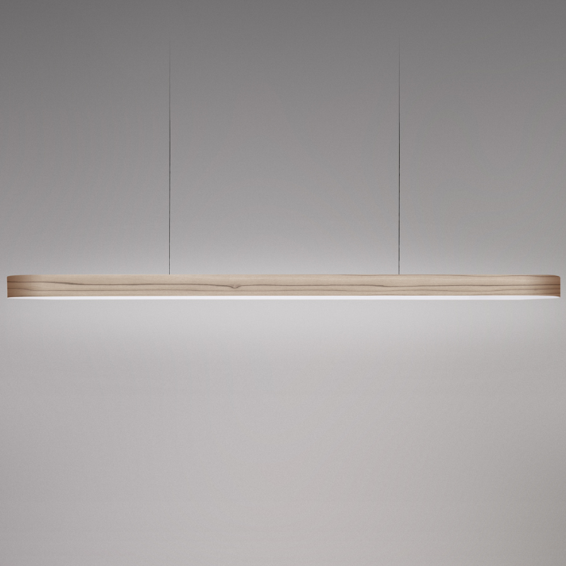The Short I-Line Suspension from LZF lamps with grey veneer close up.