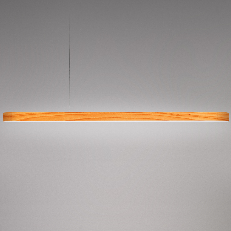 The Short I-Line Suspension from LZF lamps with natural beech veneer close up.