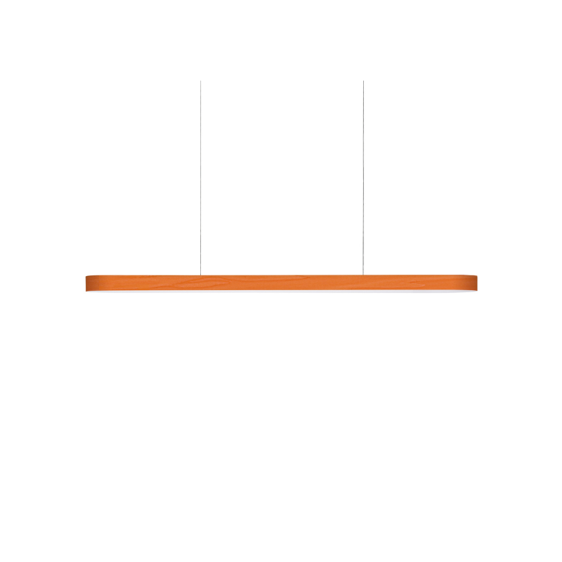 The Short I-Line Suspension from LZF lamps with orange veneer.