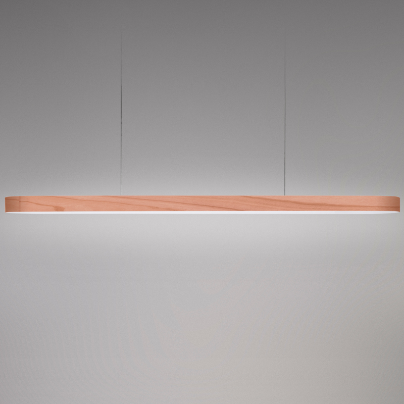 The Short I-Line Suspension from LZF lamps with pale rose veneer close up.