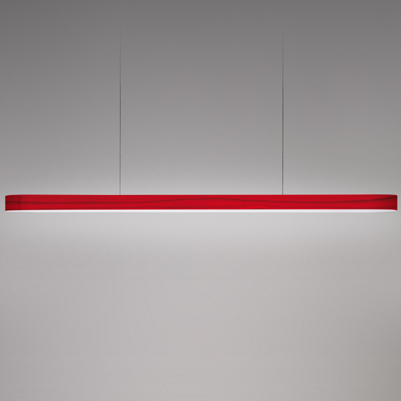 The Short I-Line Suspension from LZF lamps with red veneer close up.