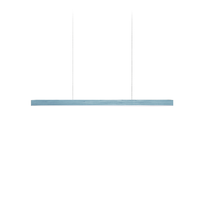 The Short I-Line Suspension from LZF lamps with sea blue veneer.