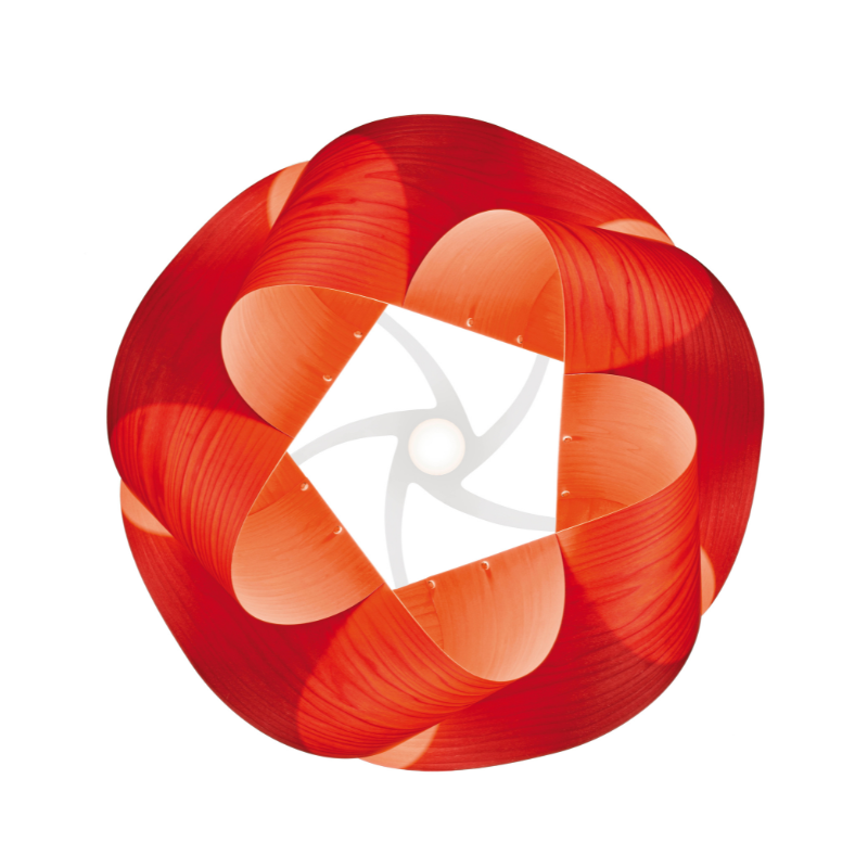 The Swirl Suspension from LZF Lamps in red from a different, top/bottom view.