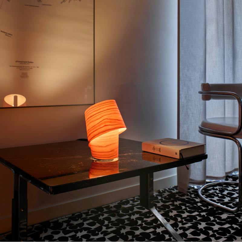 The Tiny Table from LZF lamps in orange in a home office.
