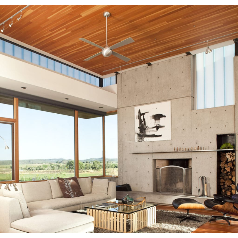 The Ball ceiling fan from Modern Fan Co. being used within a living room.