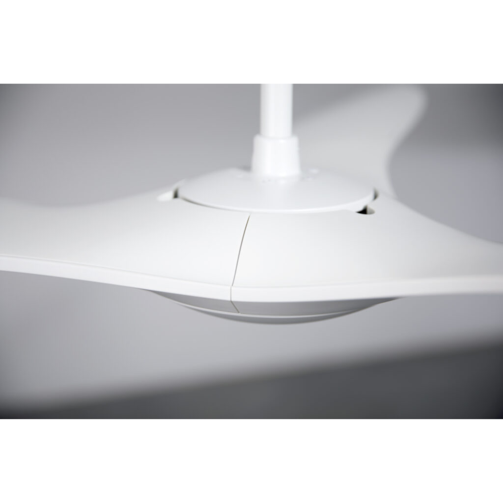 The matte white IC/Brisa DC - 56″ from Modern Fan Co. showing the top within a family area.