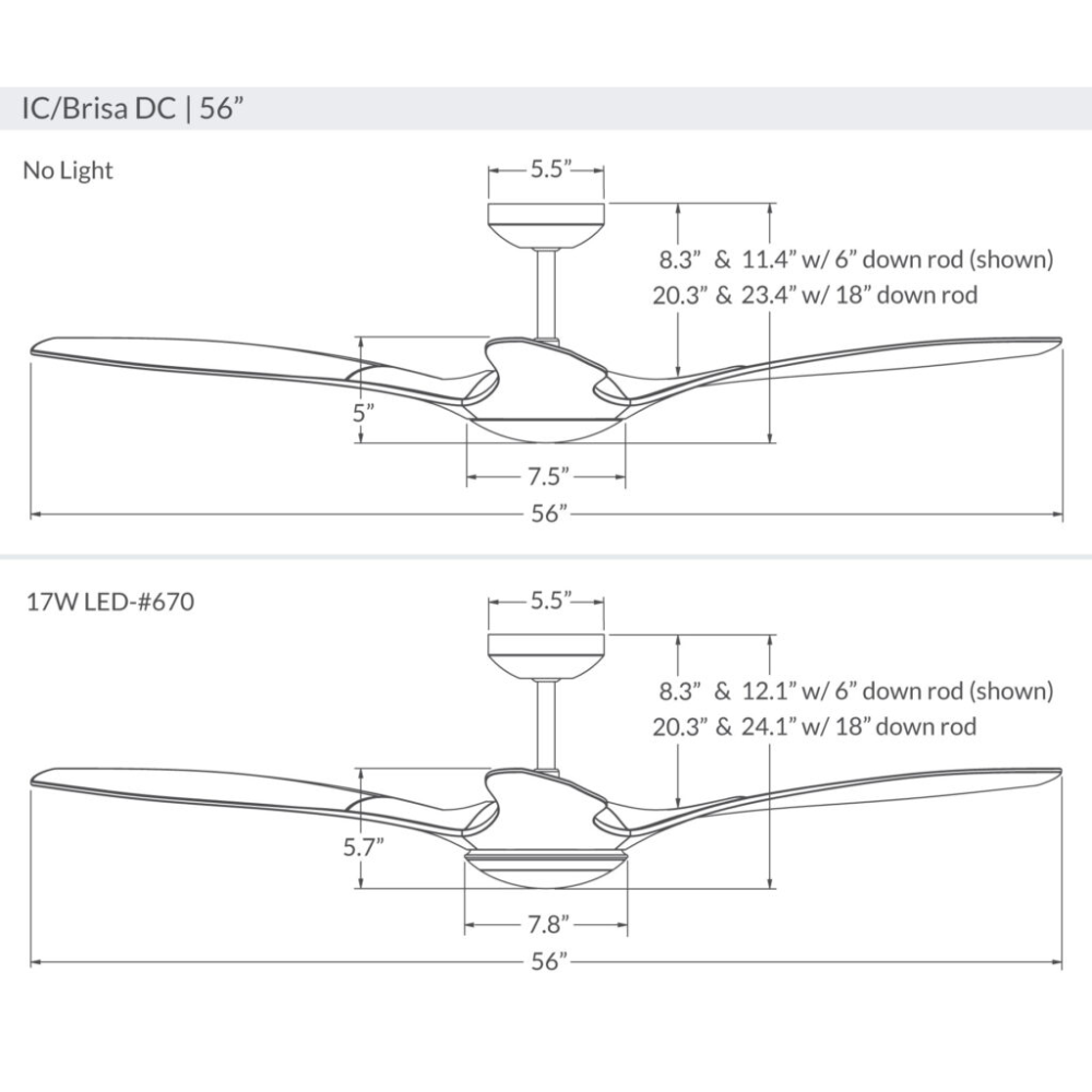 The IC/Brisa DC LED - 56″ from Modern Fan Co. dimensions. all-groups