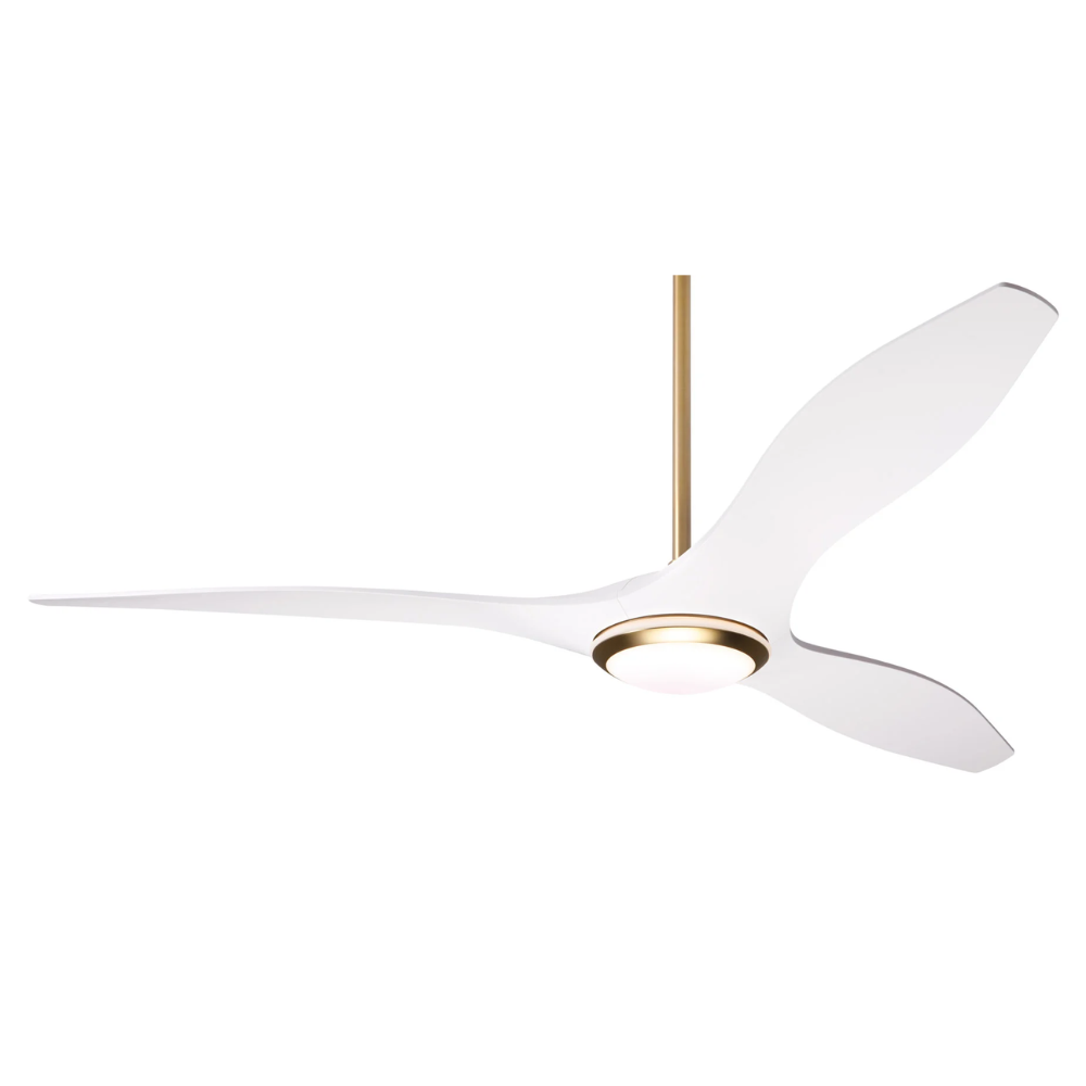 The satin brass and matte white IC/Brisa DC LED - 56″ from Modern Fan Co.