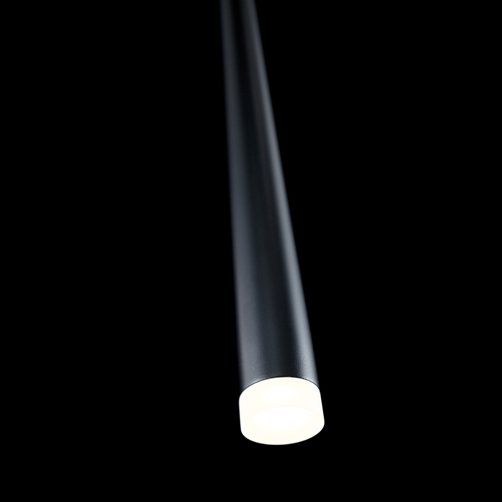 The black Cascade Pendant Light from Modern Forms in a bedroom.