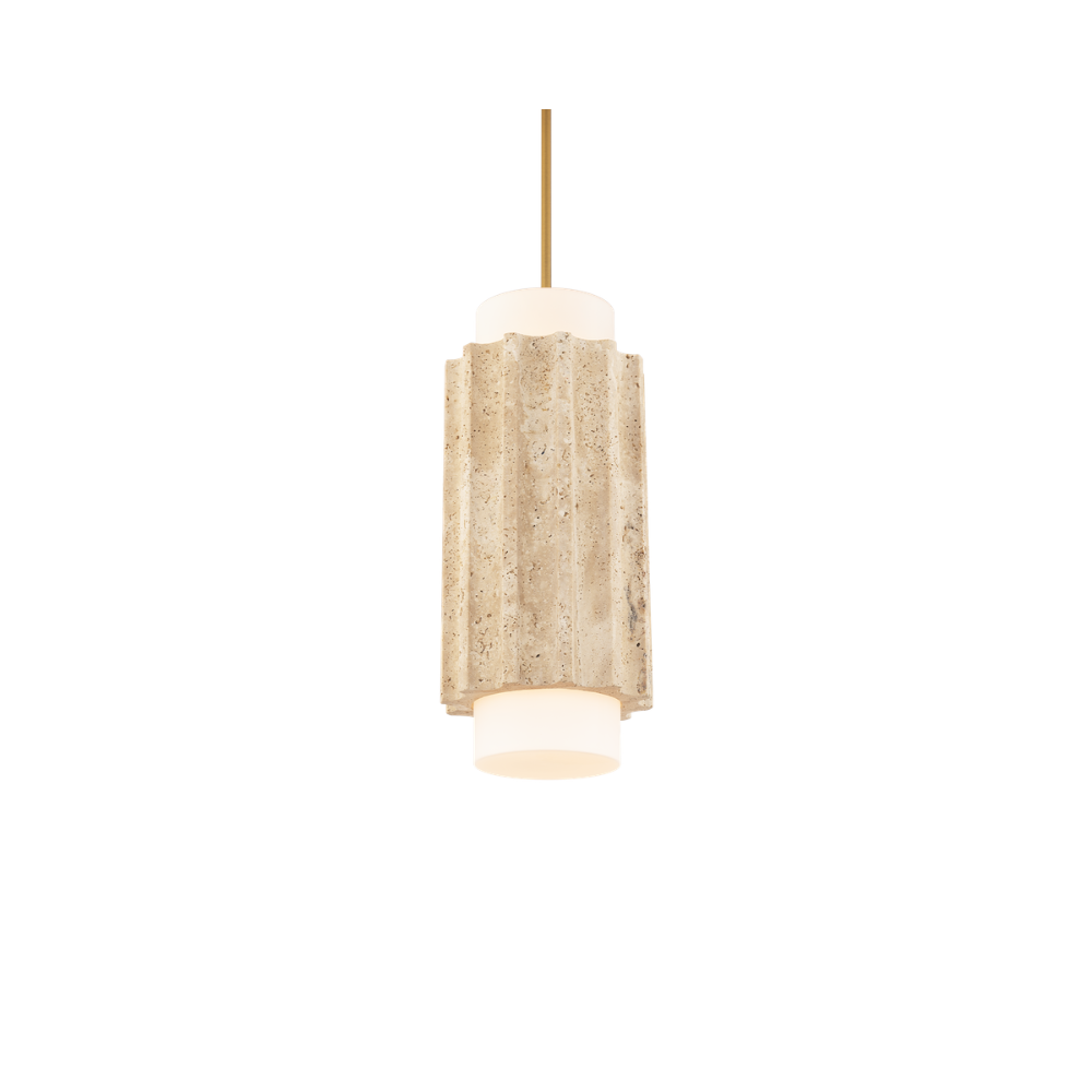 The beige travertine and aged brass Caviar Pendant Light from Modern Forms.