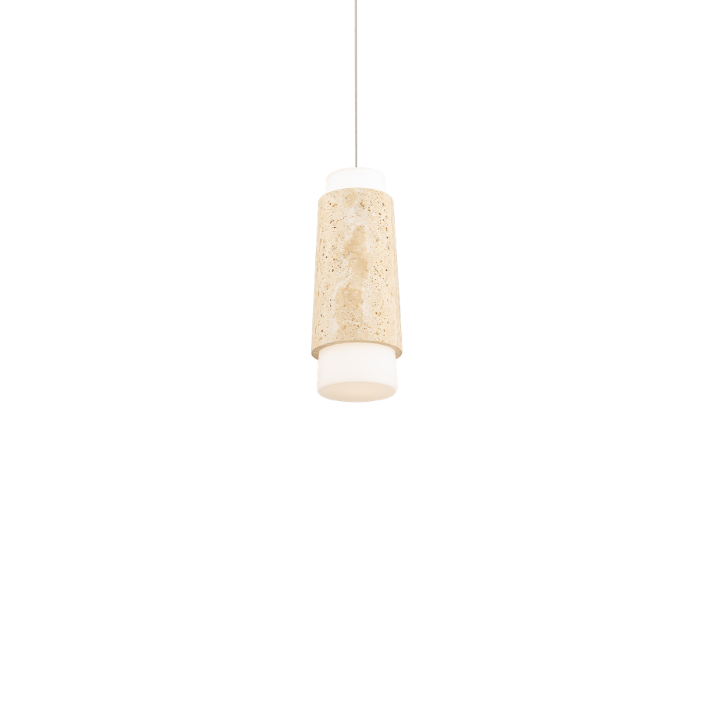 The beige travertine and aged brass Chauncey Pendant Light from Modern Forms at an angle.