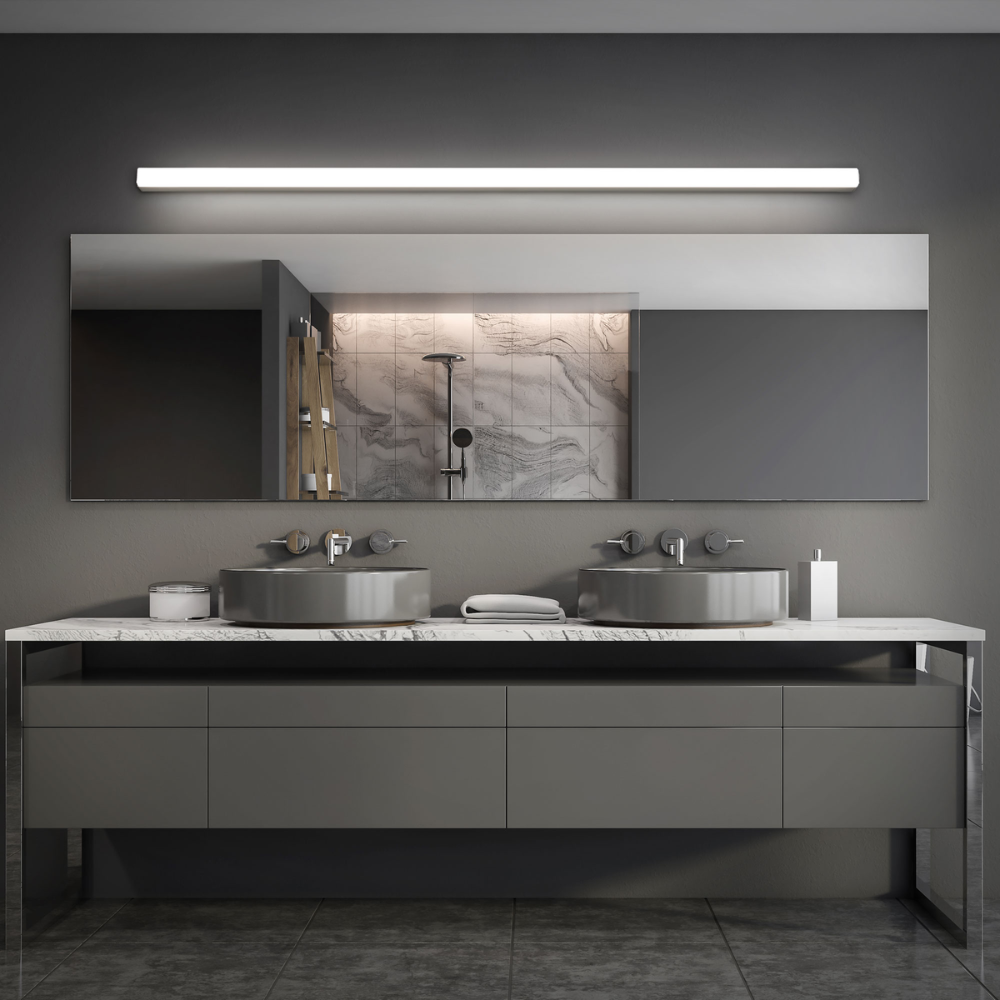 The Lightstick LED bathroom vanity wall sconce by Modern Forms in a bathroom. all-groups