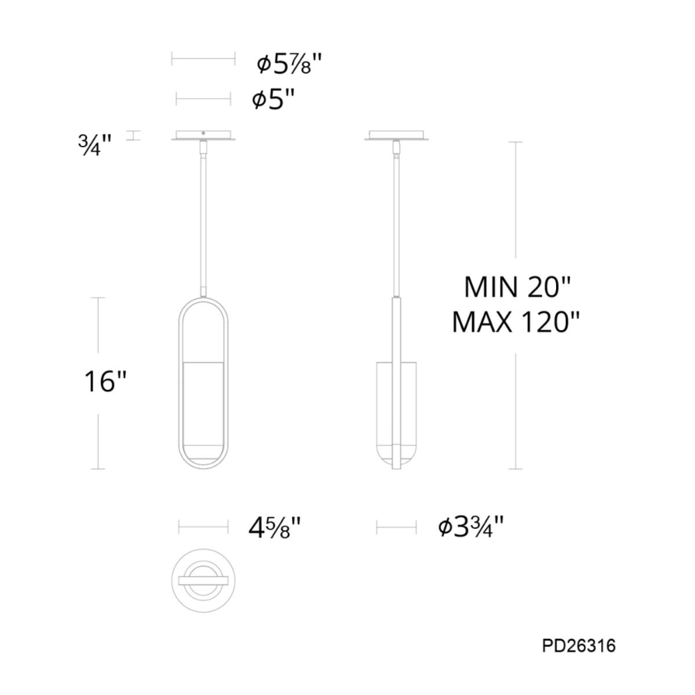 The dimensions of the Rollins Pendant Light from Modern Forms. all-groups