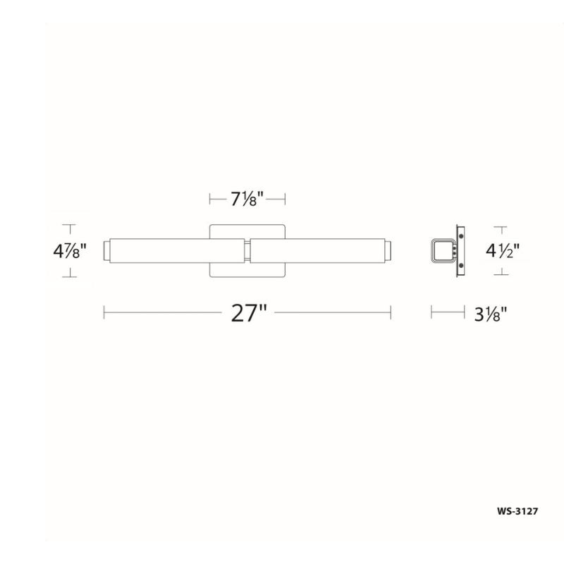Vogue Bathroom Vanity Light, 27-inch dimension line drawing.