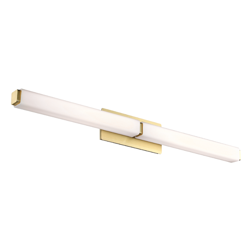 Vogue Bathroom Vanity Light, 29-inch in brushed brass.