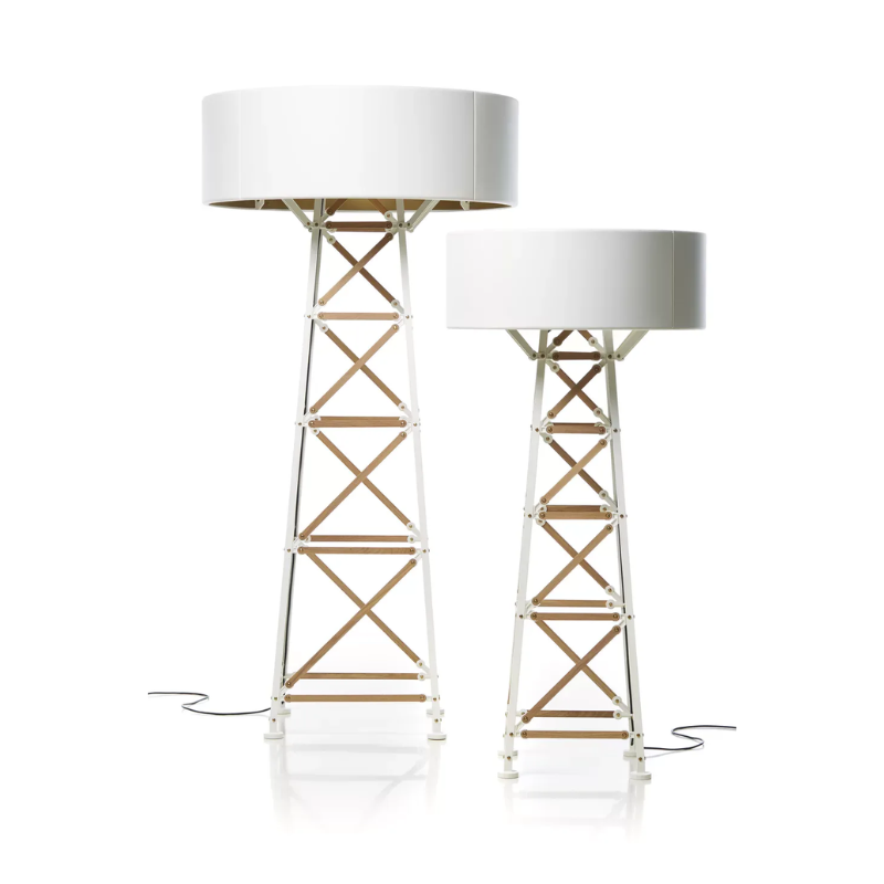 The medium and large Construction Lamp Floor from Moooi in white.