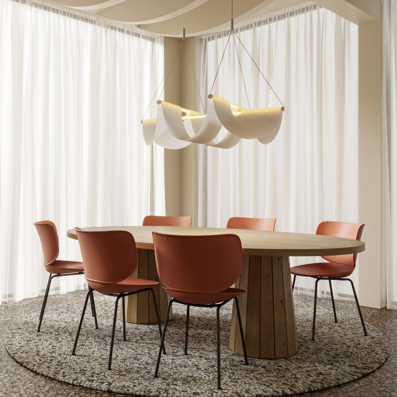 Moooi Drape Light 118 over a dining room table.