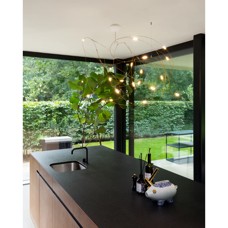 The small eleven light Flock of Light from Moooi in a kitchen.