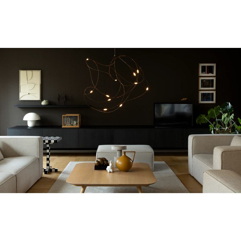 The small eleven light Flock of Light from Moooi in a living room.