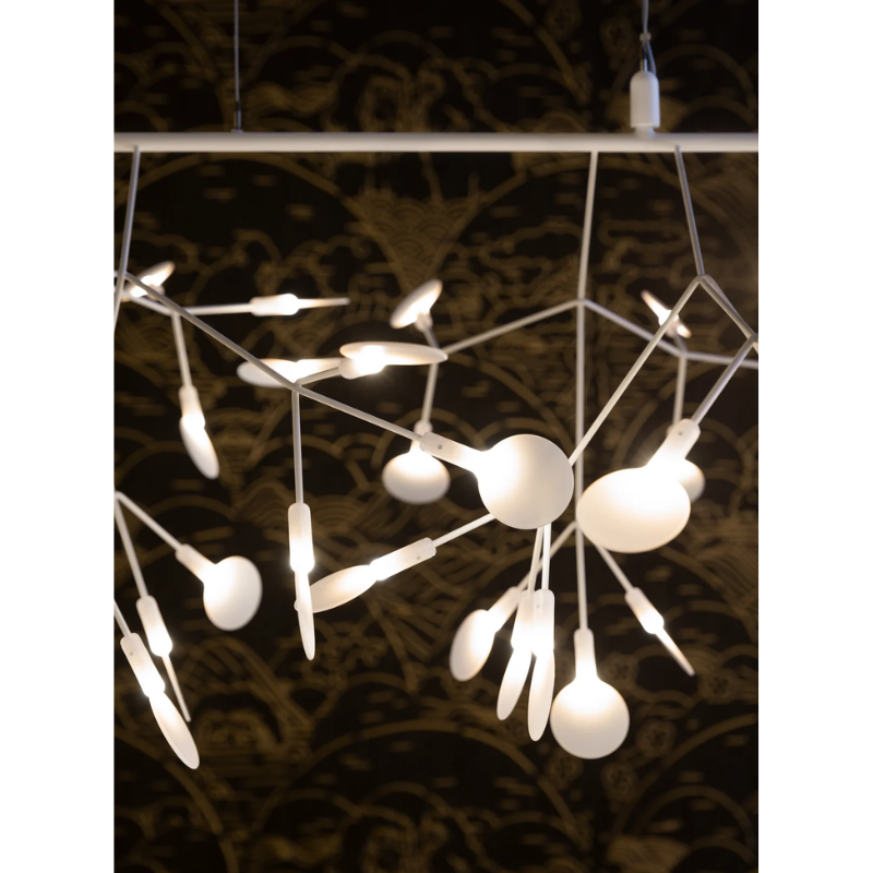 The white Heracleum III Linear from Moooi in a close up of the LED.