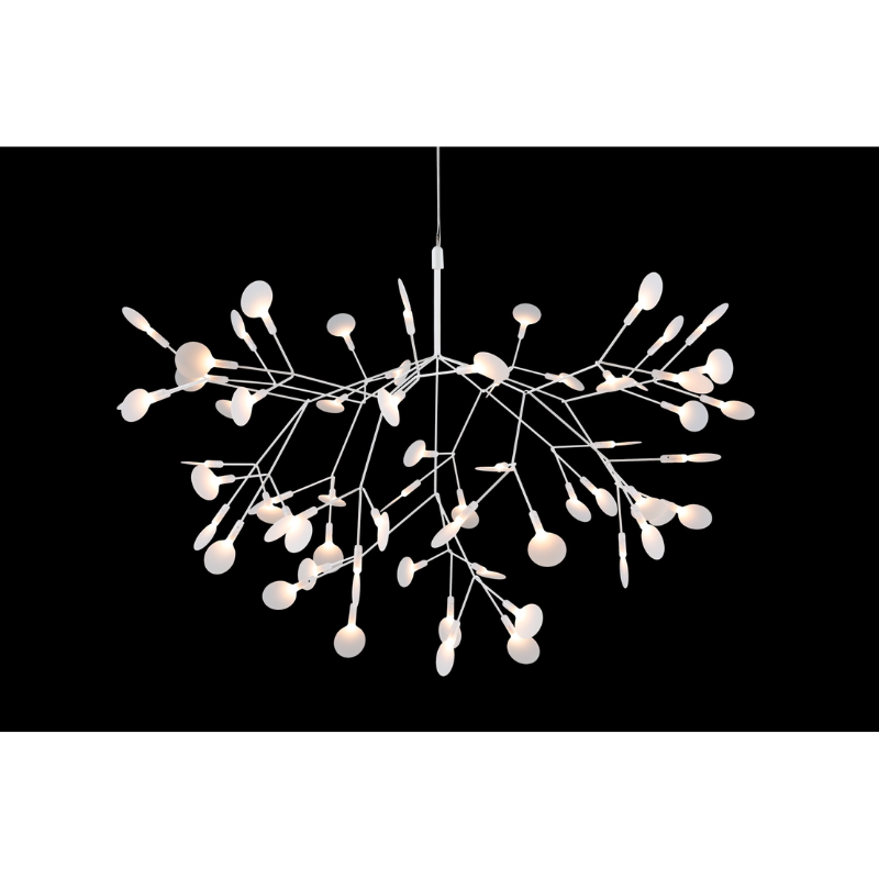 The white Heracleum III Suspended from Moooi in a dark room.