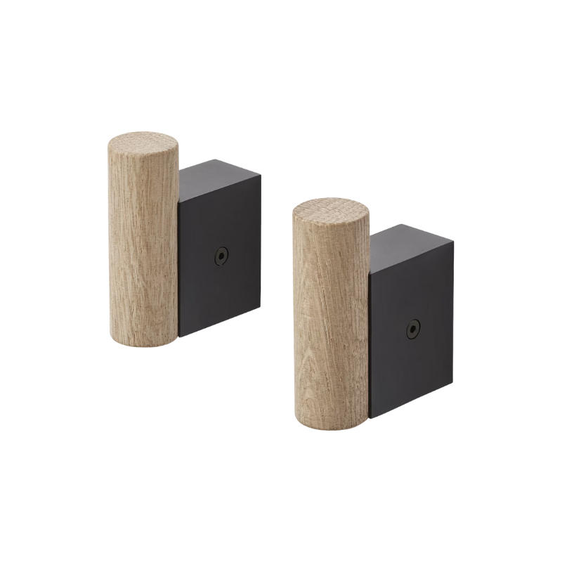 The Muuto Attach Wall Hook in Oak with Black.
