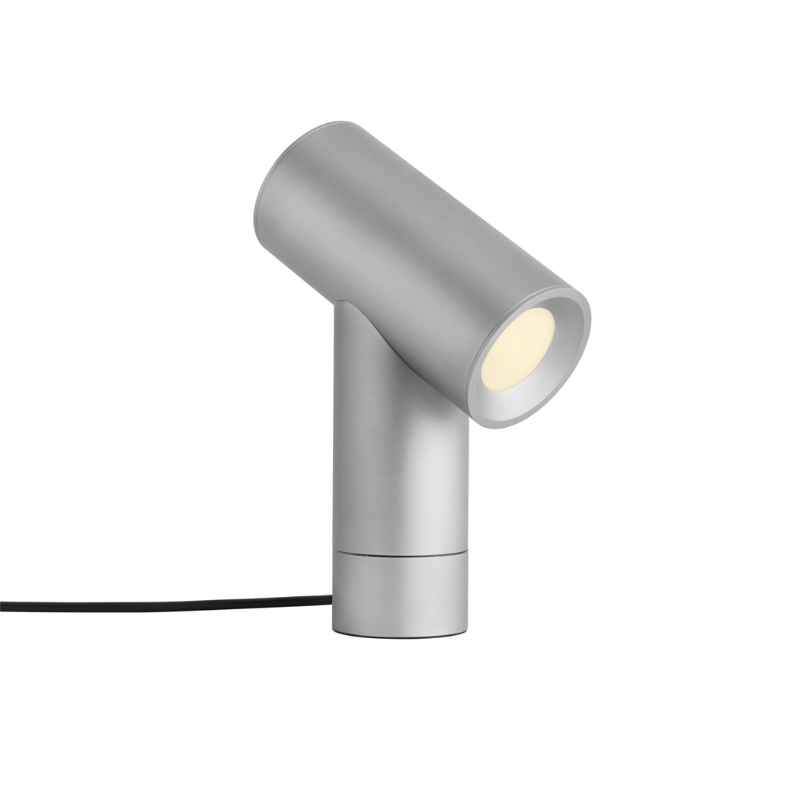 The Beam Table Lamp from Muuto in aluminum, tilted.