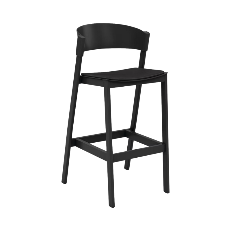 The Cover Bar Stool by Muuto in black with black refine leather upholstery.
