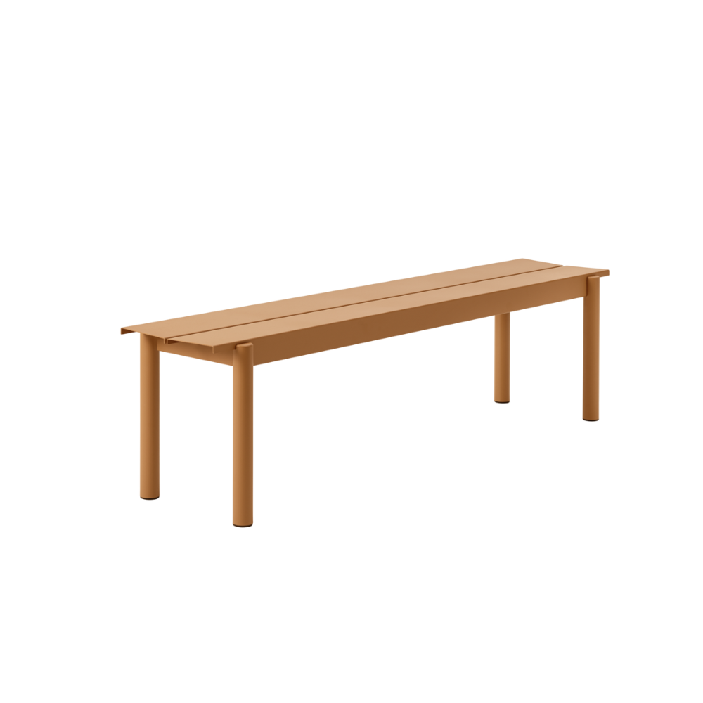 The medium burnt orange Linear Steel Bench from Muuto.
