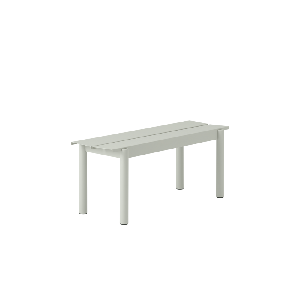 The small gray Linear Steel Bench from Muuto.