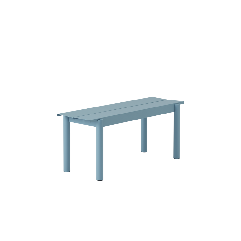 The small pale blue Linear Steel Bench from Muuto.