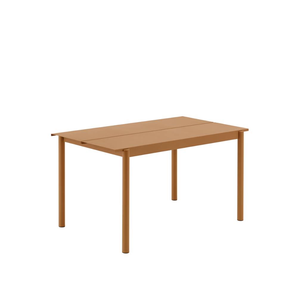 The burnt orange 55 inch Linear Steel Table from Muuto.