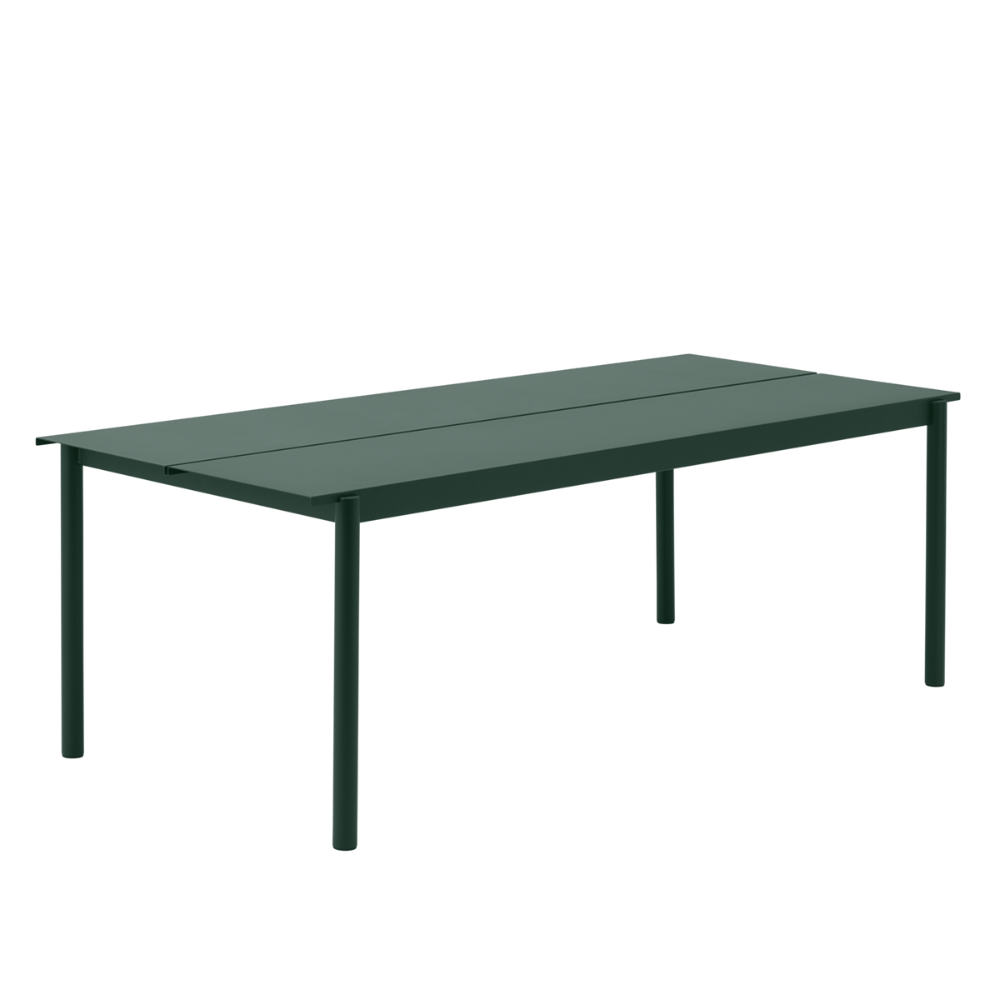 The dark green 86 inch Linear Steel Table from Muuto.