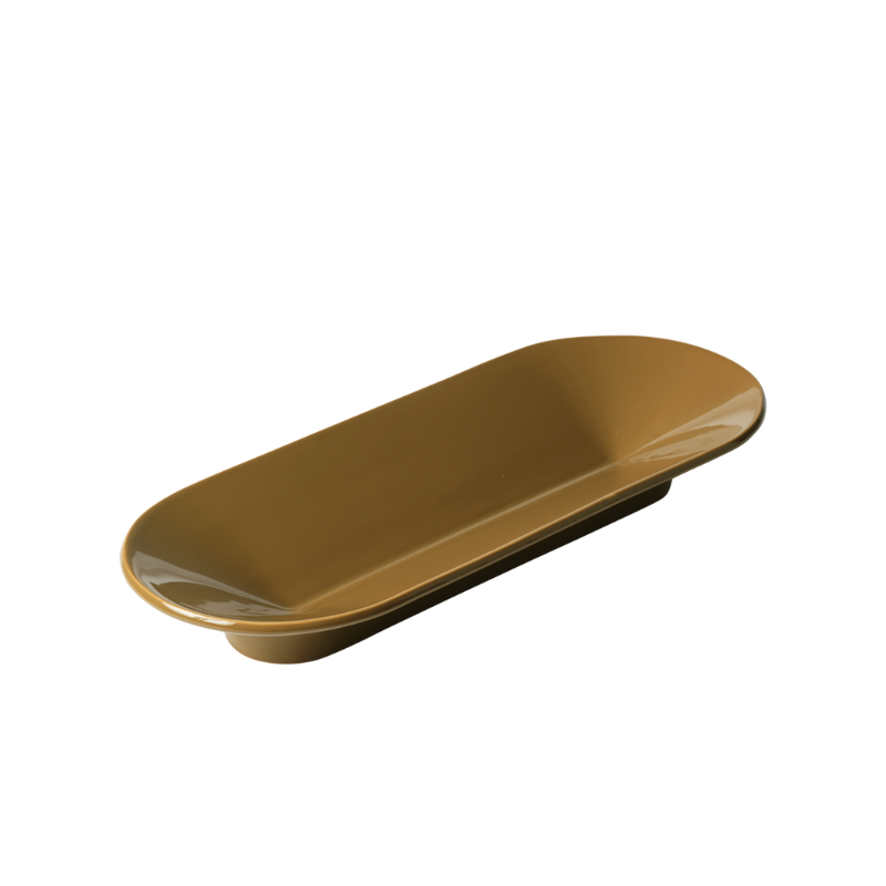 The long Mere Bowl from Muuto in brown green.