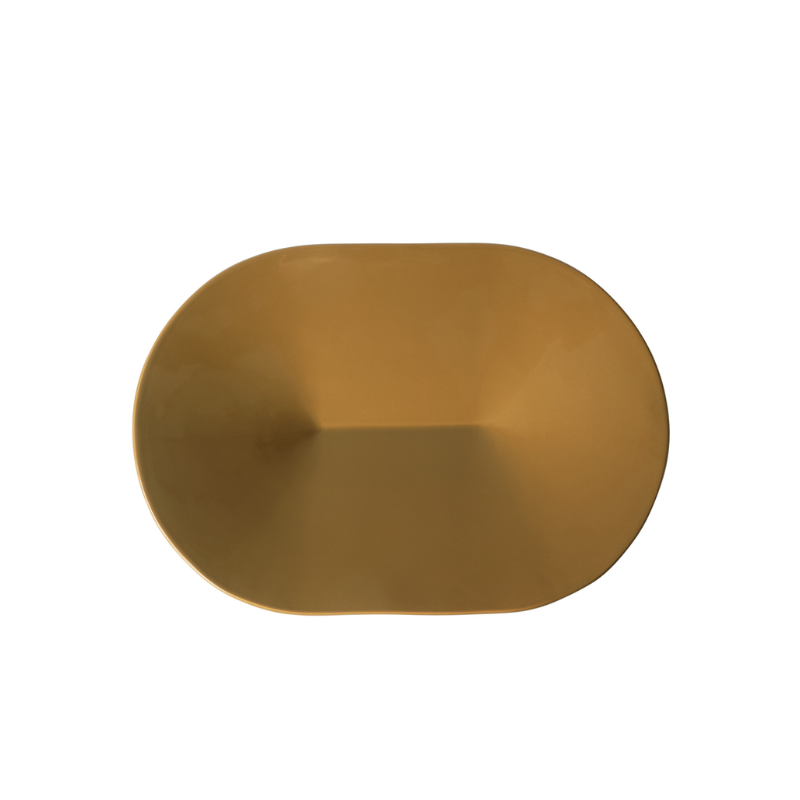 The wide Mere Bowl from Muuto in brown green from the top.