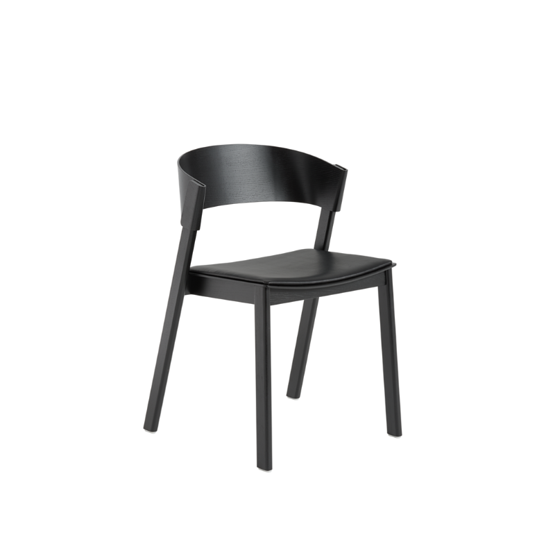 The Upholstered Cover Side Chair by Muuto with black refine leather in black.