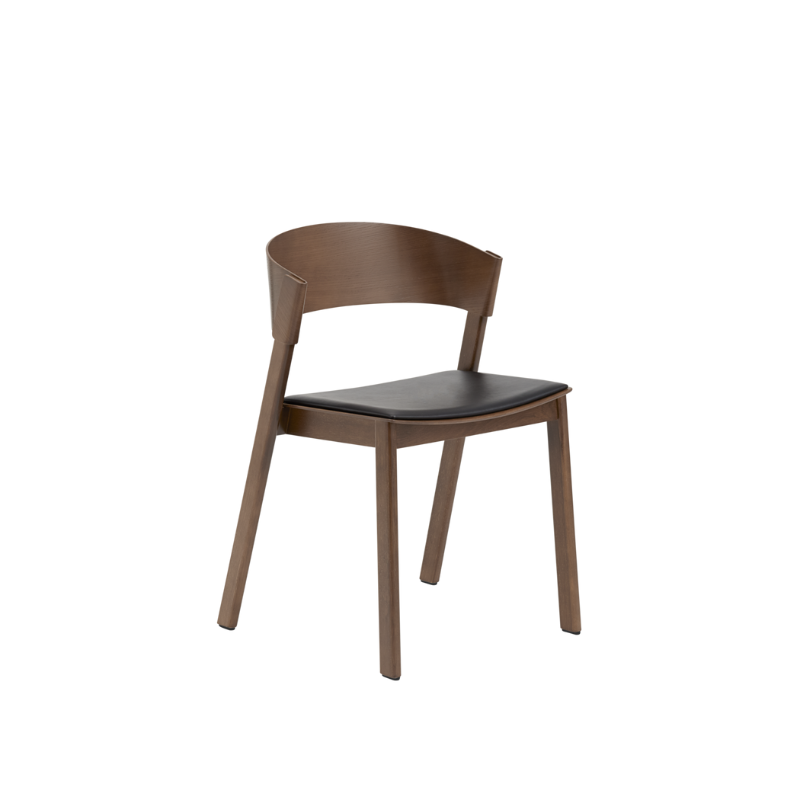 The Upholstered Cover Side Chair by Muuto with black refine leather in stained dark brown.